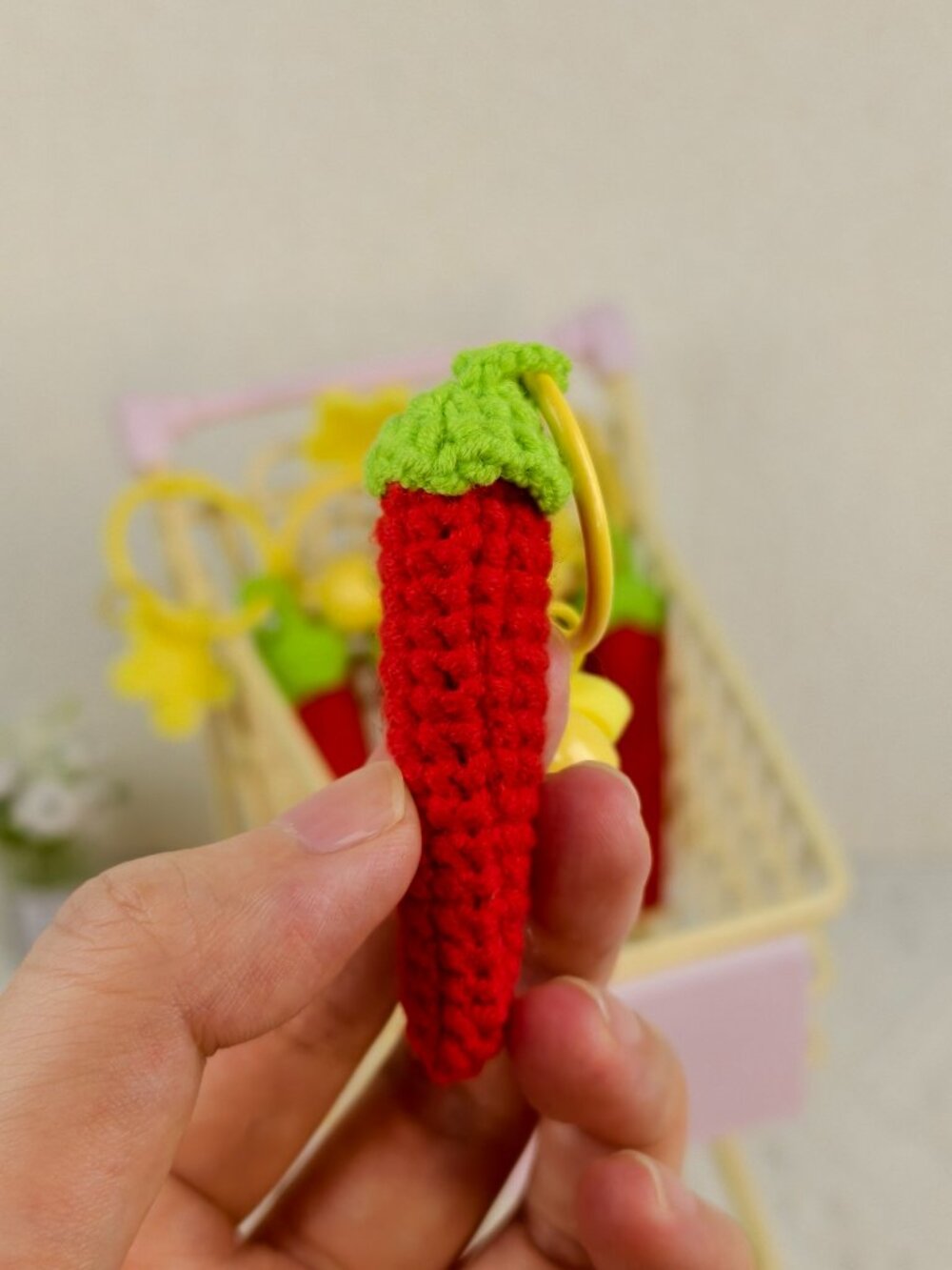 Handmade Amigurumi Crochet Red Pepper Keychain and Bag Charm With a Bell